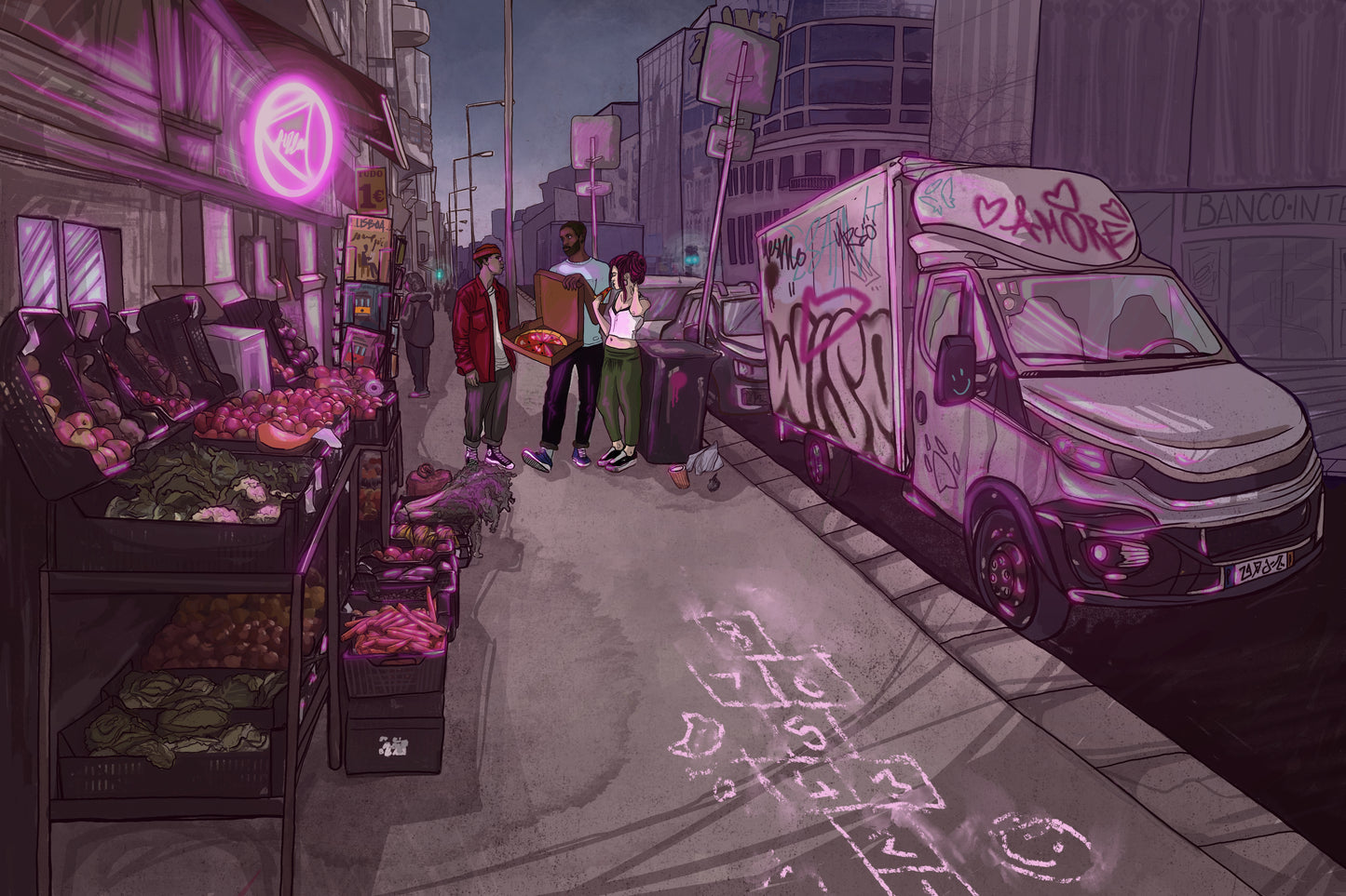Dusky Street Pizza (12 x 18 in)