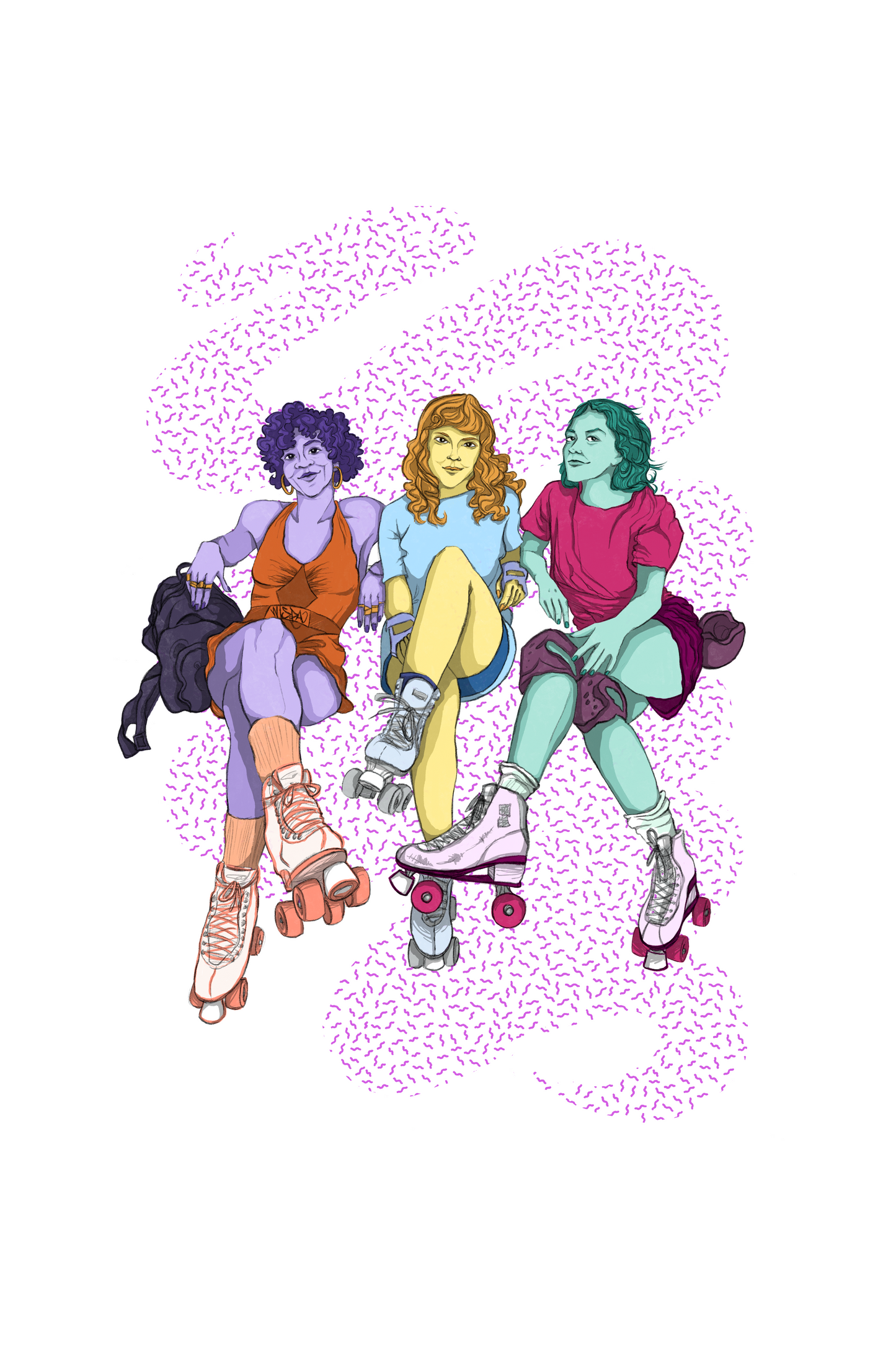 Rollergirls Art Print (12 x 18 in)