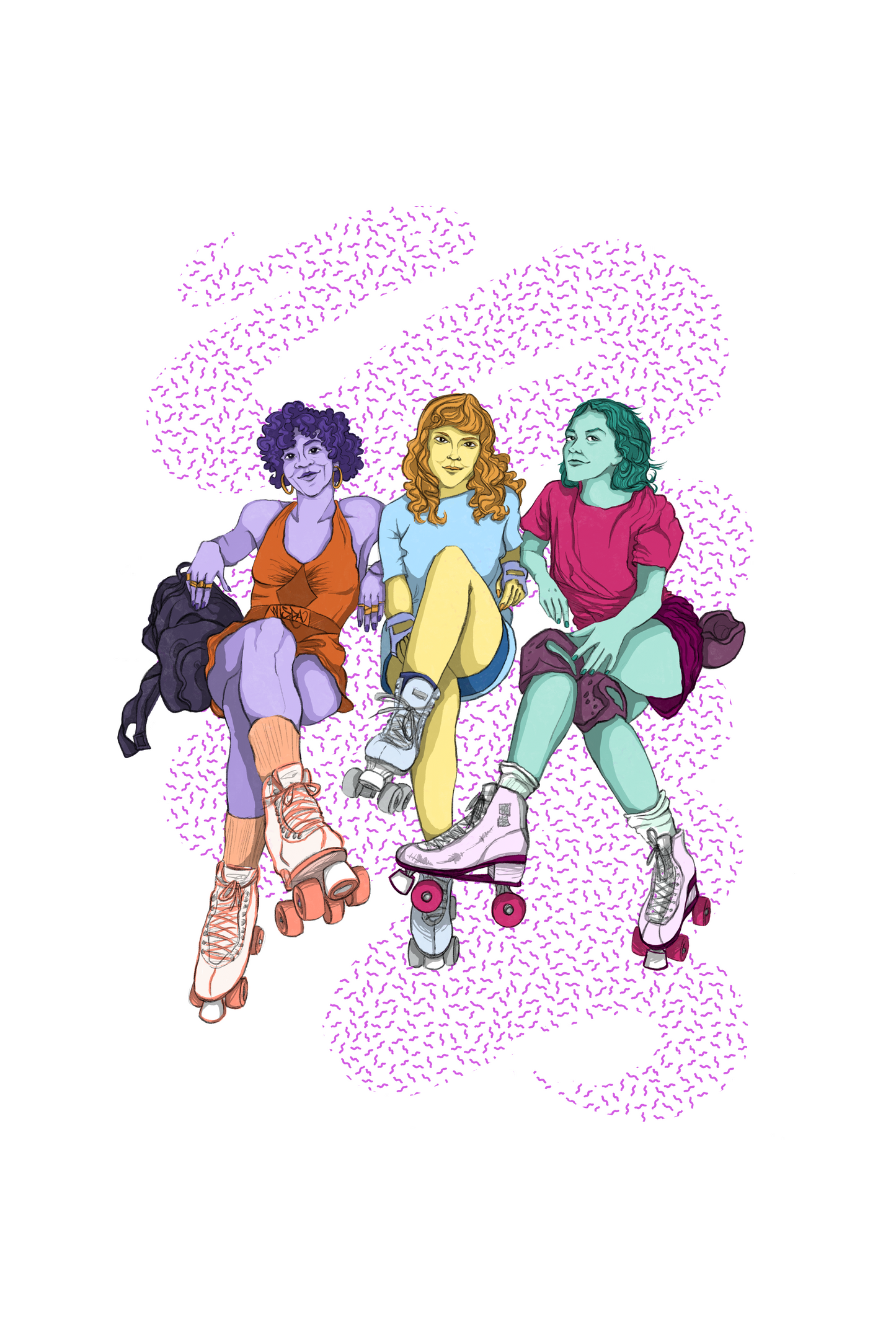 Rollergirls  Art Print (12 x 18 in)